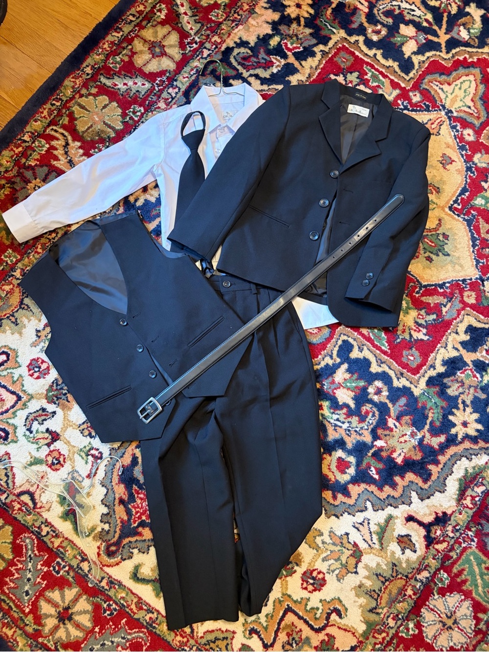 Children's Black Formal Matching Suit Set with White Shirt and Tie